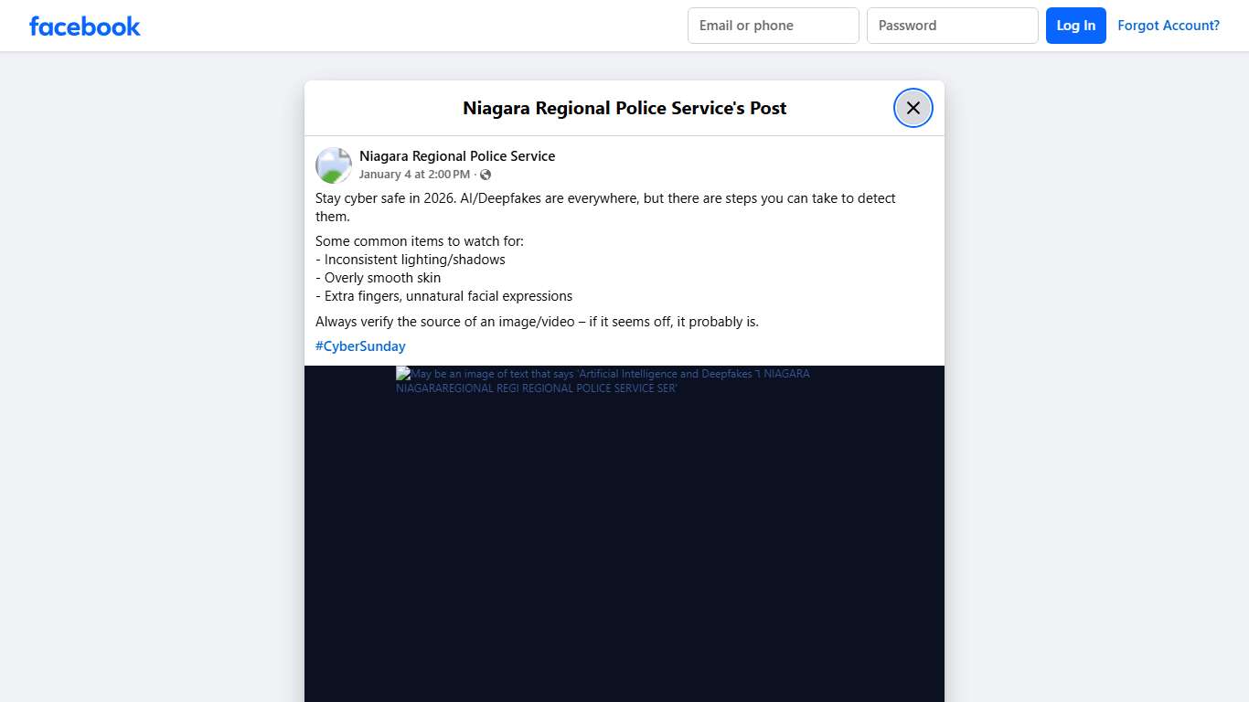 Stay cyber safe in 2026.... - Niagara Regional Police Service Facebook